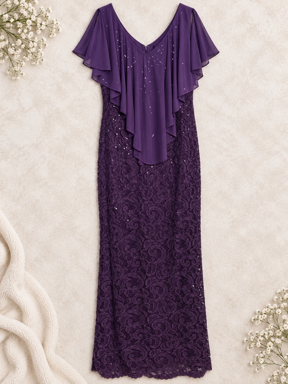 Marina Purple Lace Evening Dress Size 10
